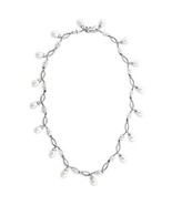16 Inch Imitation White Pearl + Marquise Clear CZ Rhodium Plated Necklace - £45.31 GBP