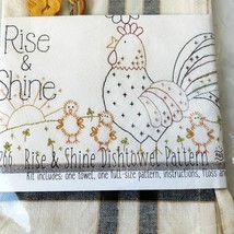 RIse &amp; Shine Rooster Dishtowel Embroidery Kit Rickrack Trim by Bareroots - $18.95