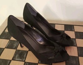 Talbots Heels Size 7.5 Black Satin PEEP-TOE 3&quot;Heel - £8.87 GBP