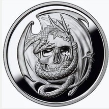 1 oz .999 Silver Proof Anne Stokes Dragon&#39;s Embrace Skull Coin with COA - £105.49 GBP