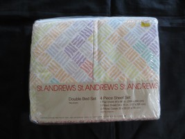 Nos 4-Pc. St. Andrews Polyester/Cotton Geometric Design Full Sheet Set - £19.55 GBP