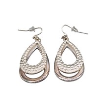 Layered Teardrop Pierced Earrings Gray Textured Silver Smooth Color Tone... - $7.92