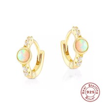AIDE 925 Silver OPAL Simple Stud Earrings with Crystal Gift Brinco Feminino Ouro - £14.49 GBP