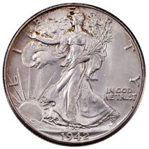 1942 Walking Liberty 50C Half Dollar in Choice BU Condition, Terrific Ey... - €49,11 EUR