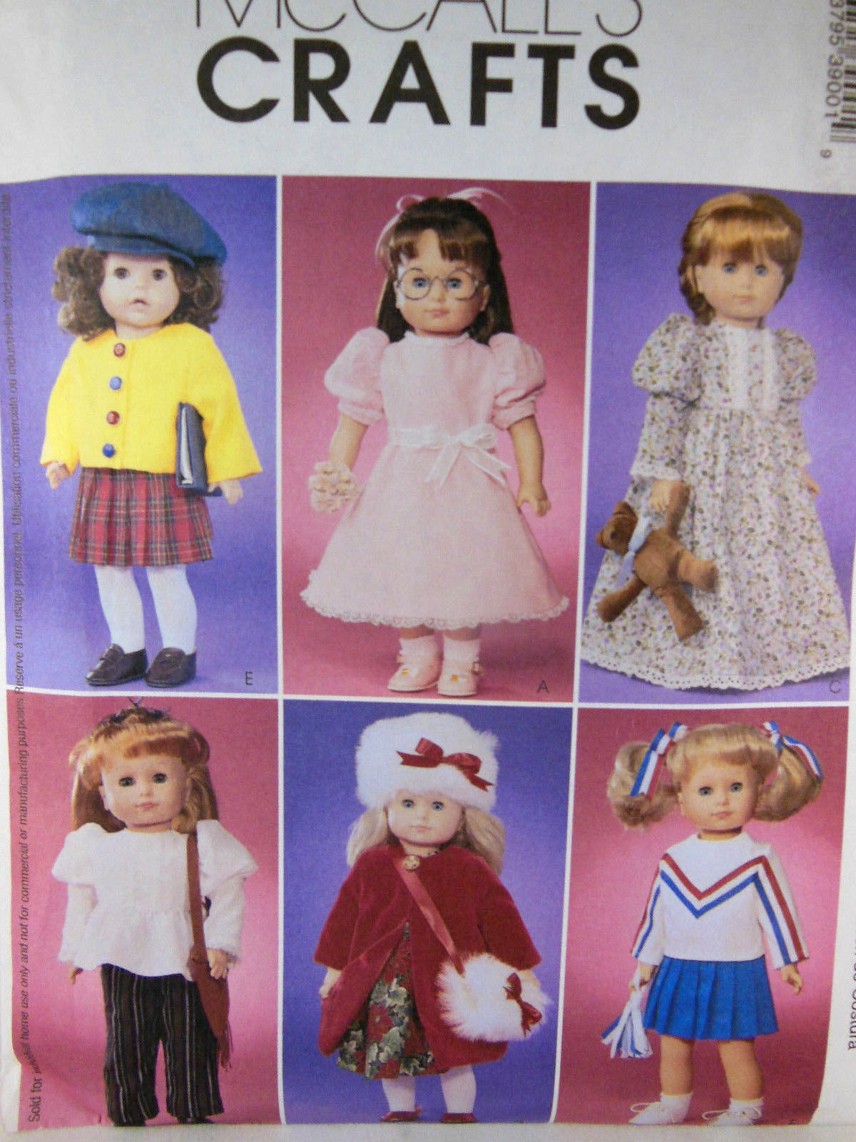McCall's Crafts Pattern 3900 18" Doll Cloths dress cheerleader coat  Uncut FFold - $3.97