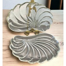 Hazel Atlas Snack Plates 2 Piece Set Clear Vtg Seashell Pattern 10&quot; Across - £15.94 GBP