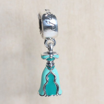 925 Sterling Silver Disney Princess Jasmine&#39;s Teal Dress Dangle Charm Bead  - £12.77 GBP