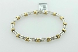 Vintage 14K White &amp; Yellow Gold Over 4.75ct Channel Set Diamond XO Link Bracelet - £139.78 GBP