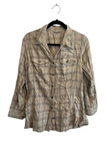 Royal Robbins Womens Shirt Beechwood Tan Plaid Wool Blend Button Down Size L - £17.63 GBP