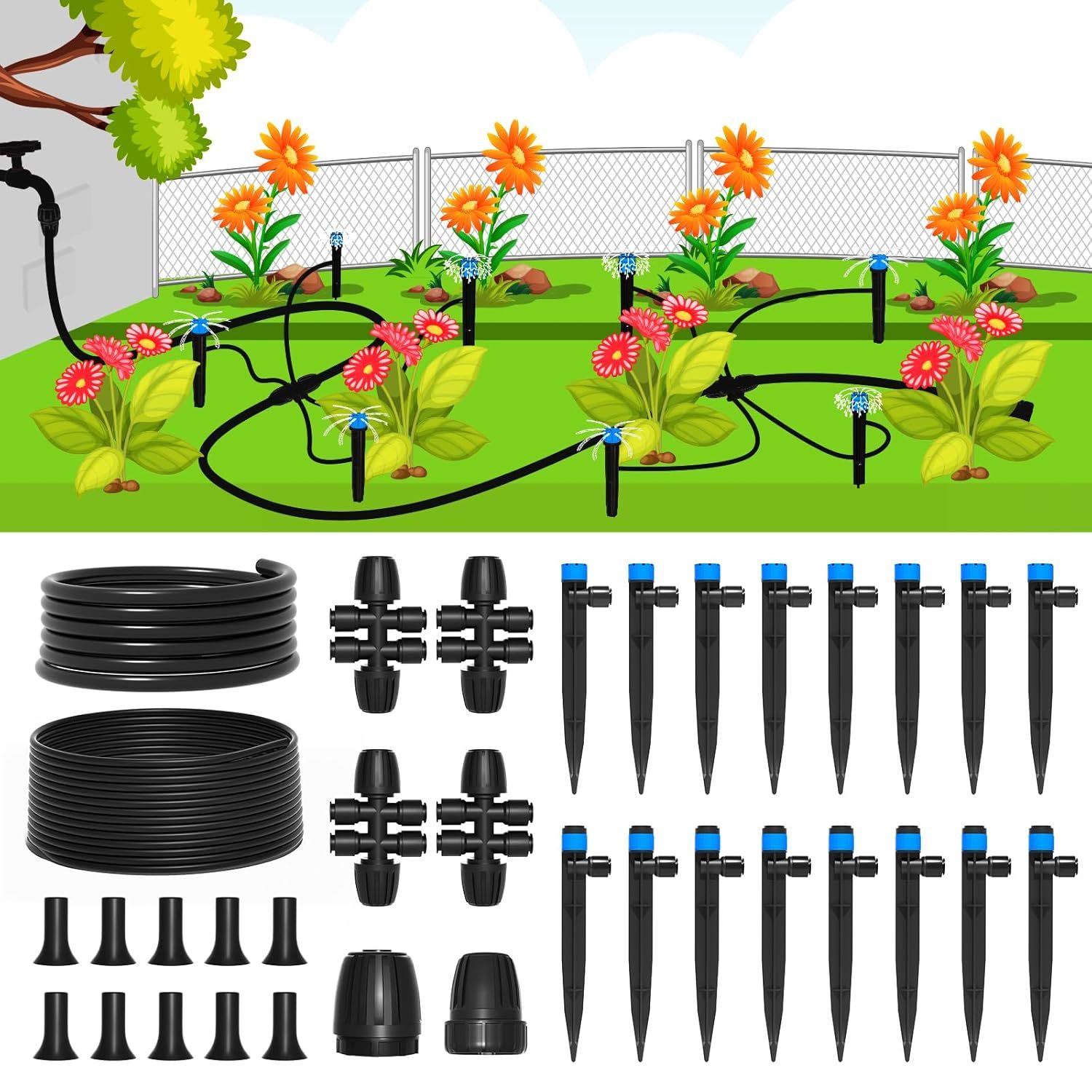 Mixc Drip Irrigation System, 95Ft Quick Efficient Connector, Drip Emitters - $41.98