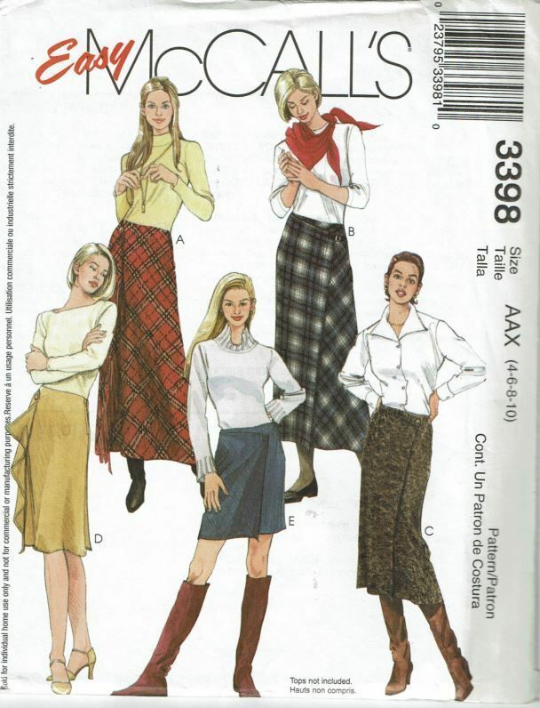 McCall's Sewing Pattern 3398 Mock Wrap Skirts Size 4-10 - $8.96