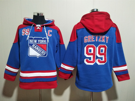 Wayne Gretzky #99 New York Rangers Blue Lace-Up Pullover Hoodie - £59.08 GBP