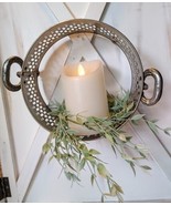 VTG Round Metal Casserole  Caddy Handles Footed Candle &amp; Greenery Not In... - £8.96 GBP