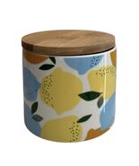 Lemons  Lemon Canister Blue Yellow Orange w/ Bamboo Lid Ceramic Kitchen - $19.99
