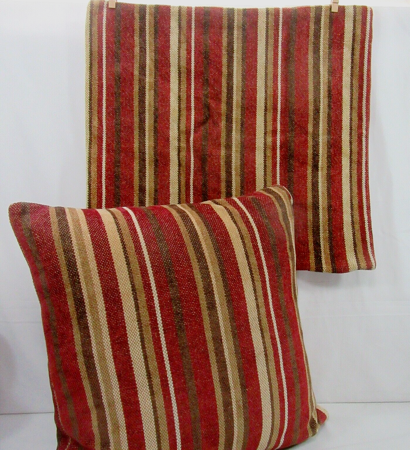Restoration Hardware Chenille Multistripe Red 20-inch Square Pillow and Cover - $78.00