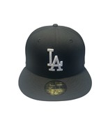 Mens Fitted Hat New Era 7 1/2 Los Angeles Dodgers Black/White Flat Bill - $29.99