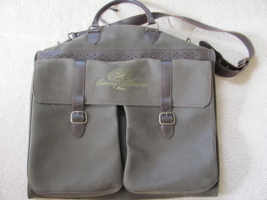 Vintage Tommy Bahama Garment Bag Luggage Leather Green Canvas Pockets Travel - £381.02 GBP