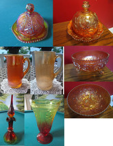 Marigold Carnival Amberina Decanter Footed Bowl Dome Butter Dish Pitcher... - $65.00
