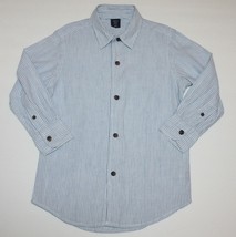Gap Kids Boy&#39;s Folk Rock Blue Striped Linen Blend Long Sleeve Shirt Top ... - £10.29 GBP