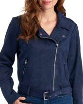 Nwt Laundry By Shelli Segal Blue Faux Suede Moto Jacket Size L Size Xl $179 - £45.04 GBP
