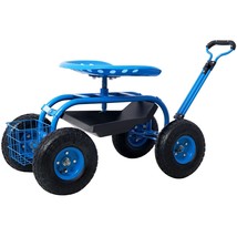 Rolling Garden Scooter Garden Cart Seat with Wheels and Tool Tray - Blue - £100.29 GBP