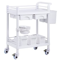 VEVOR 2 Tiers Lab Carts Mobile Medical Cart 2 Trays 2 Drawers 3 Trash Cans White - €131,43 EUR