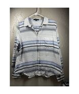 Sanctuary Shirt Womens White Gray Striped Long Roll Tab Sleeves Button S... - $21.95