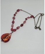 Attitude Signed Necklace Pink Hanblown Pendant  Pink Crystals - £5.70 GBP
