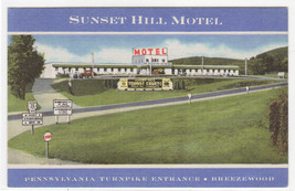 Sunset Hill Motel Pennsylvania Turnpike Breezewood Pennsylvania linen postcard - $6.44