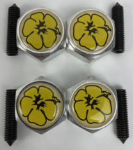 4 Yellow Flower License Plate Frame Bolts Screws Caps Car Truck Suv Boat Rv - £15.58 GBP