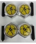 4 Yellow FLOWER License Plate Frame BOLTS Screws Caps CAR TRUCK SUV BOAT RV - $27.12 CAD