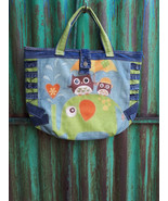 Women&#39;s bag with a colorful print, handmade from recycled denim in a pat... - $99.00