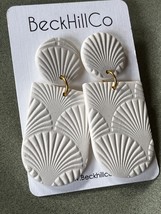 BeckHillCo White Embossed Polymer Clay Large Dangle Post Earrings for Pierced Ea - £11.13 GBP