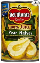 Del Monte Bartlett Pear Halves in 100% Real Fruit Juice, 15 Ounce (Pack of 12) - $33.00