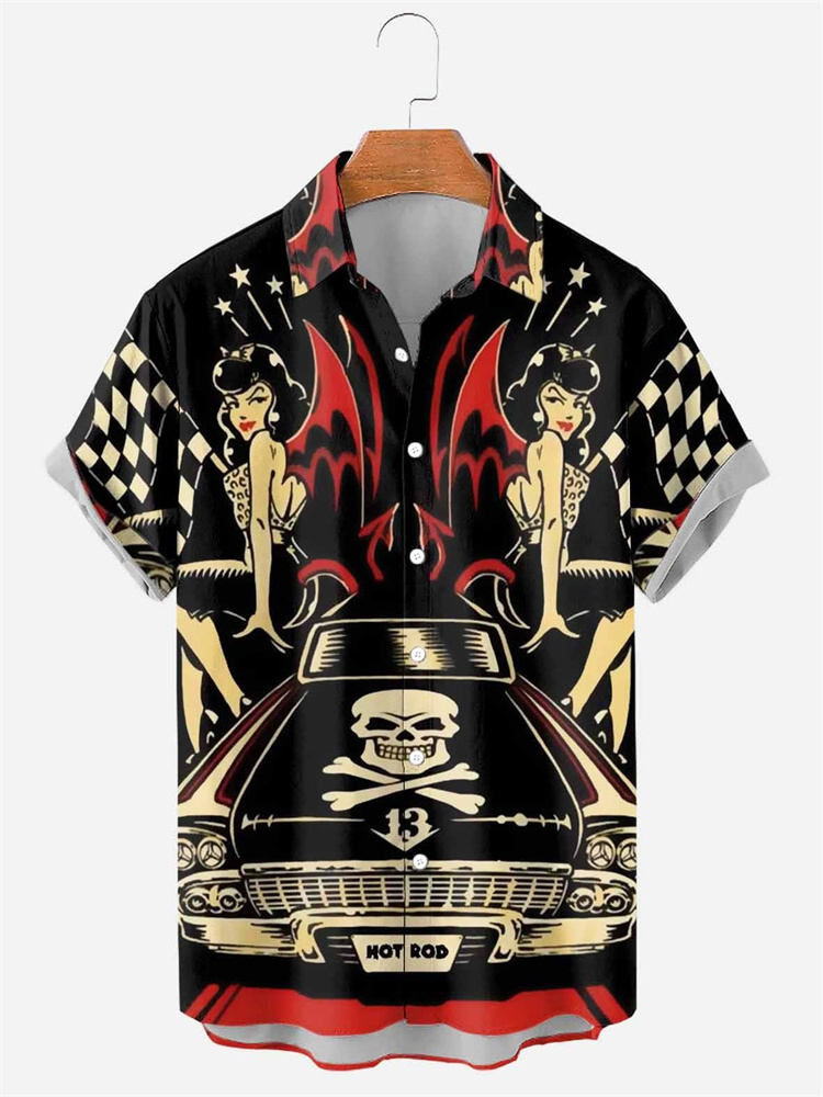 Hot Rod Rebel Rides Lucky 13 Rockabilly Hawaiian shirt for men - $29.00