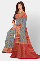 Kanjivaram silk red &amp; grey woven golden sari/saree wedding/party wear - $147.38