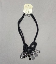 Black Seed Beaded Braided Dangle Bead Collar Necklace 18~21&quot; &amp; Matching Earrings - £12.62 GBP