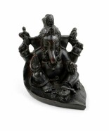 GANESHA ON LEAF INCENSE BURNER 2.25&quot; Hindu Elephant God NEW Dark Resin G... - $14.01 CAD
