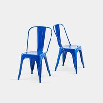 Set of 2 High Gloss Blue Industrial Metal Dining Chairs 18" Stackable - $110.99