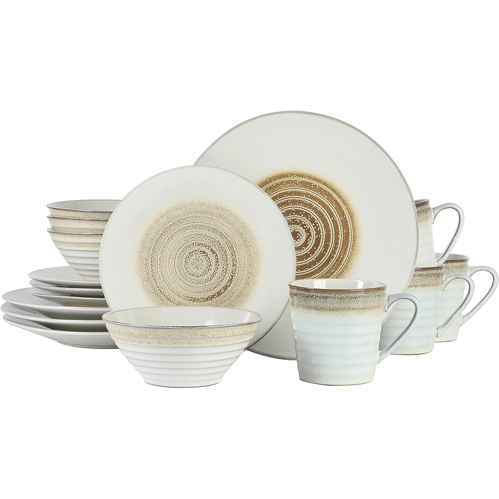 Gibson Elite Spiral Embossed 16 Piece Stoneware Dinnerware Set in Taupe - $97.95
