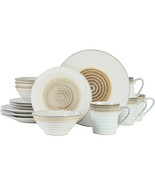 Gibson Elite Spiral Embossed 16 Piece Stoneware Dinnerware Set in Taupe - £74.35 GBP