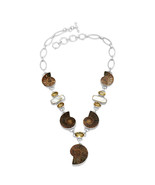 Sterling Silver Ammonite,Citrine and Biwa Pearl Jewelry Necklace/beachPa... - £76.73 GBP