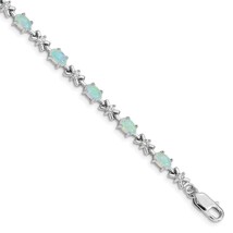 Sterling Silver Lab Created Opal &amp; CZ Bracelet 7&quot; - £71.45 GBP