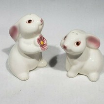 Avon Salt Pepper Shakers White Bunnies Pink Flowers Weiss Brazil Vtg 198... - $6.95