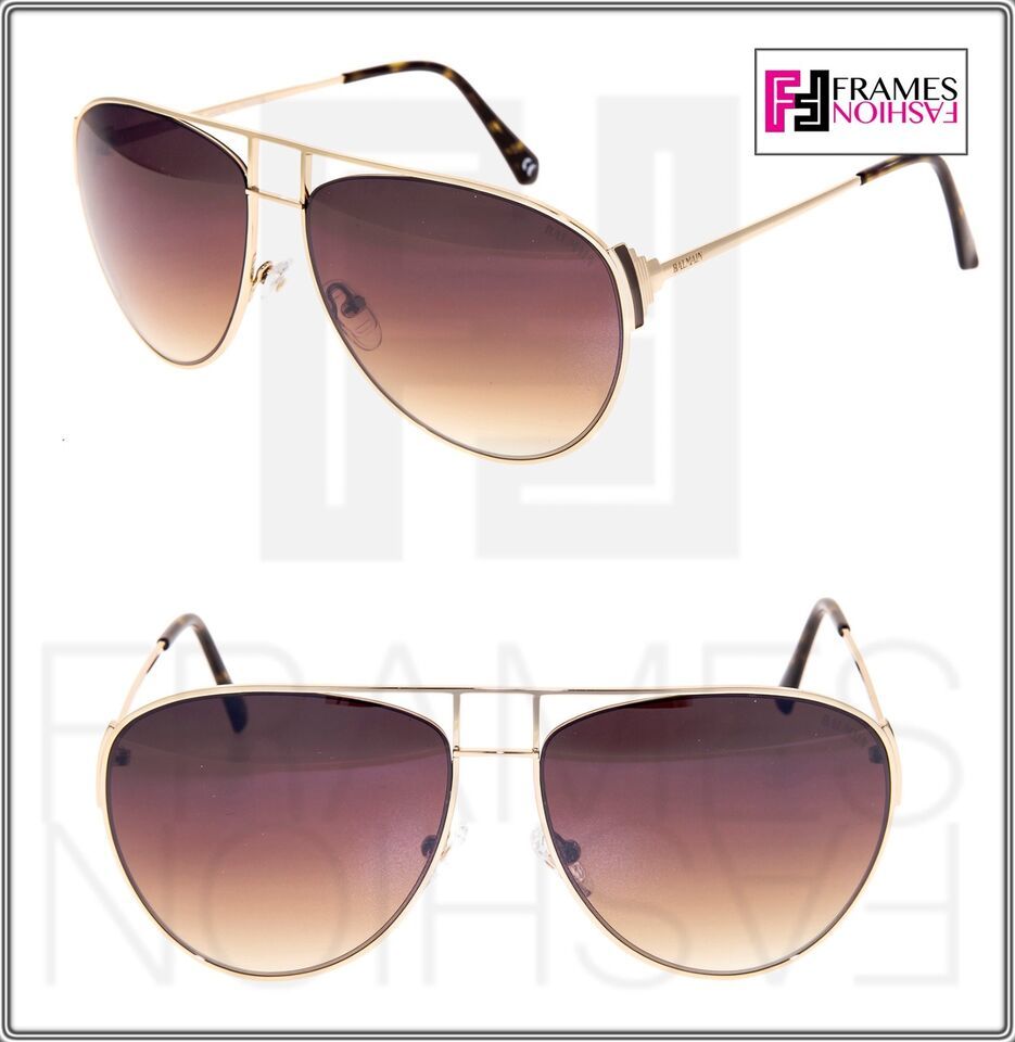 BALMAIN BL 2524 Gold Brown Gradient Unisex Aviator Metal Sunglasses BL2524 - $202.36