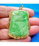 Earth mined Antique green Jade Dragon Pendant 14k Gold Deco Medallion Lu... - $10,142.29 CAD