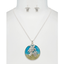 Sea Turtles and Ocean Pendant Necklace and Earrings Set - £12.06 GBP