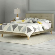 Queen Size Mid-Century Beige Upholstered Platform Bed - $12,673.38 MXN Queen Size Mid-Century Beige Upholstered Platform Bed - $12,673.38 MXN