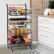 Casavida 4-Tier Rolling Utility Cart Detachable Fruit Vegetable Kitchen, Black - £37.88 GBP