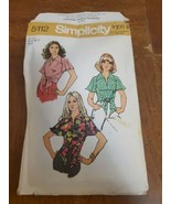 Simplicity Sewing Pattern 5112 Misses 1970s Wrap and Tie Blouse Small Vi... - $11.26